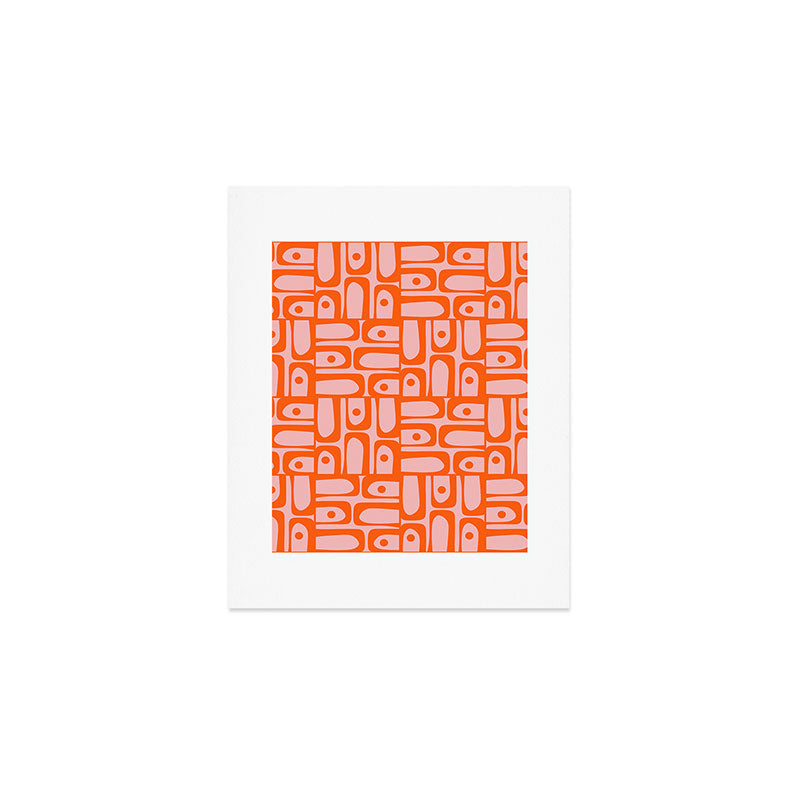 Contemporary Geometric Abstract Piquet Multi Pattern in Pop Orange and Pink Art Print Gallery Image 1