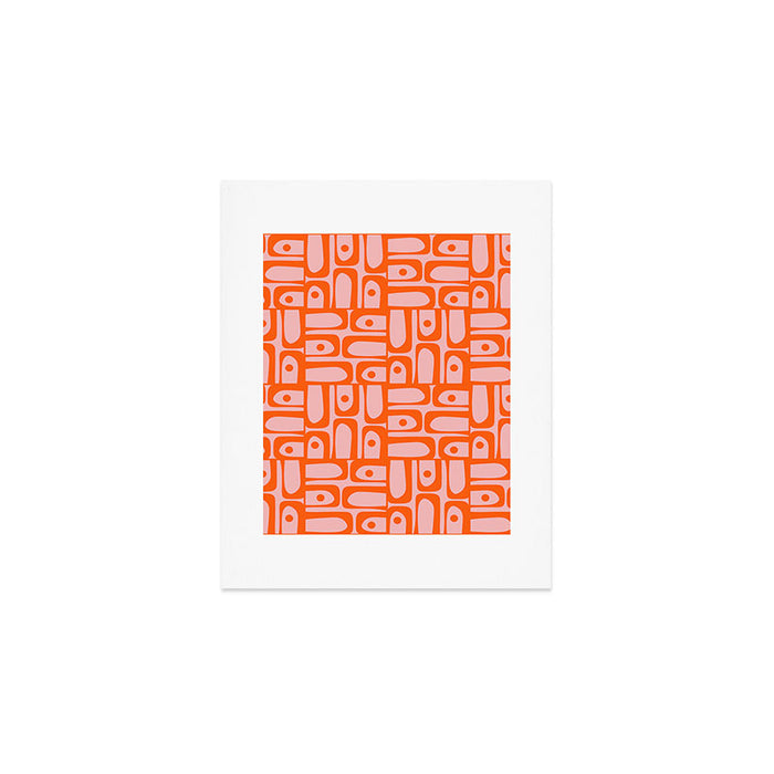 Contemporary Geometric Abstract Piquet Multi Pattern in Pop Orange and Pink Art Print Gallery Image 1