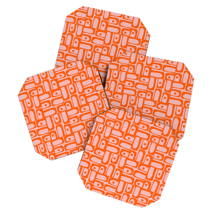 Contemporary Geometric Abstract Piquet Multi Pattern in Pop Orange and Pink Coaster Gallery Image 1