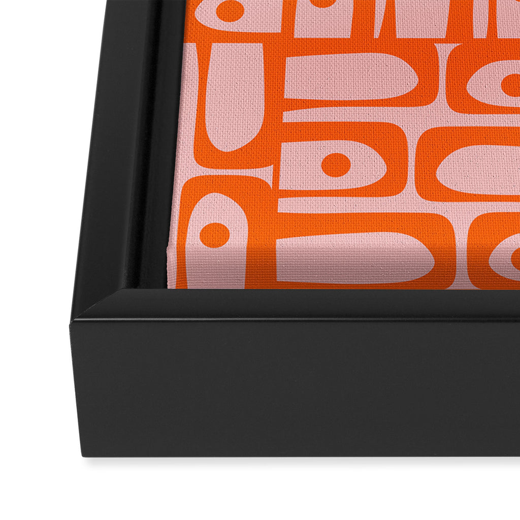Contemporary Geometric Abstract Piquet Multi Pattern in Pop Orange and Pink Framed Canvas Print Gallery Image 3