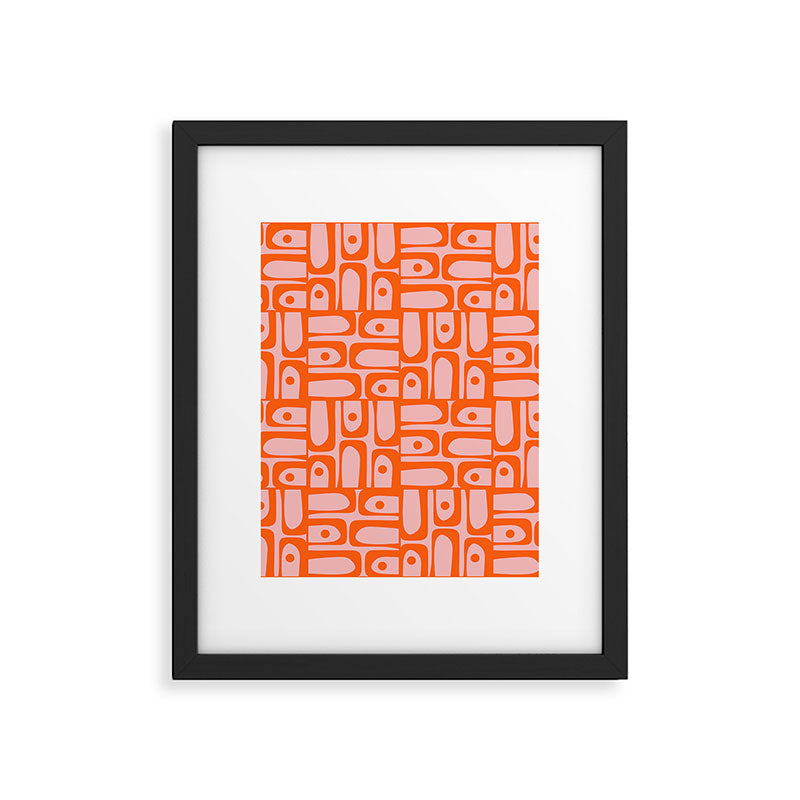 Contemporary Geometric Abstract Piquet Multi Pattern in Pop Orange and Pink Framed Art Print Gallery Image 6