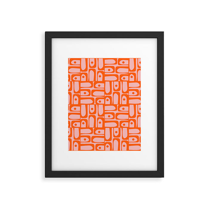 Contemporary Geometric Abstract Piquet Multi Pattern in Pop Orange and Pink Framed Art Print Gallery Image 1