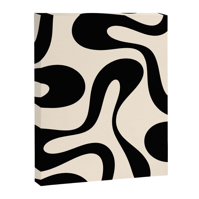Contemporary Modern Abstract Soft Curves Pattern in Black and Almond Cream Canvas Print Gallery Image 1