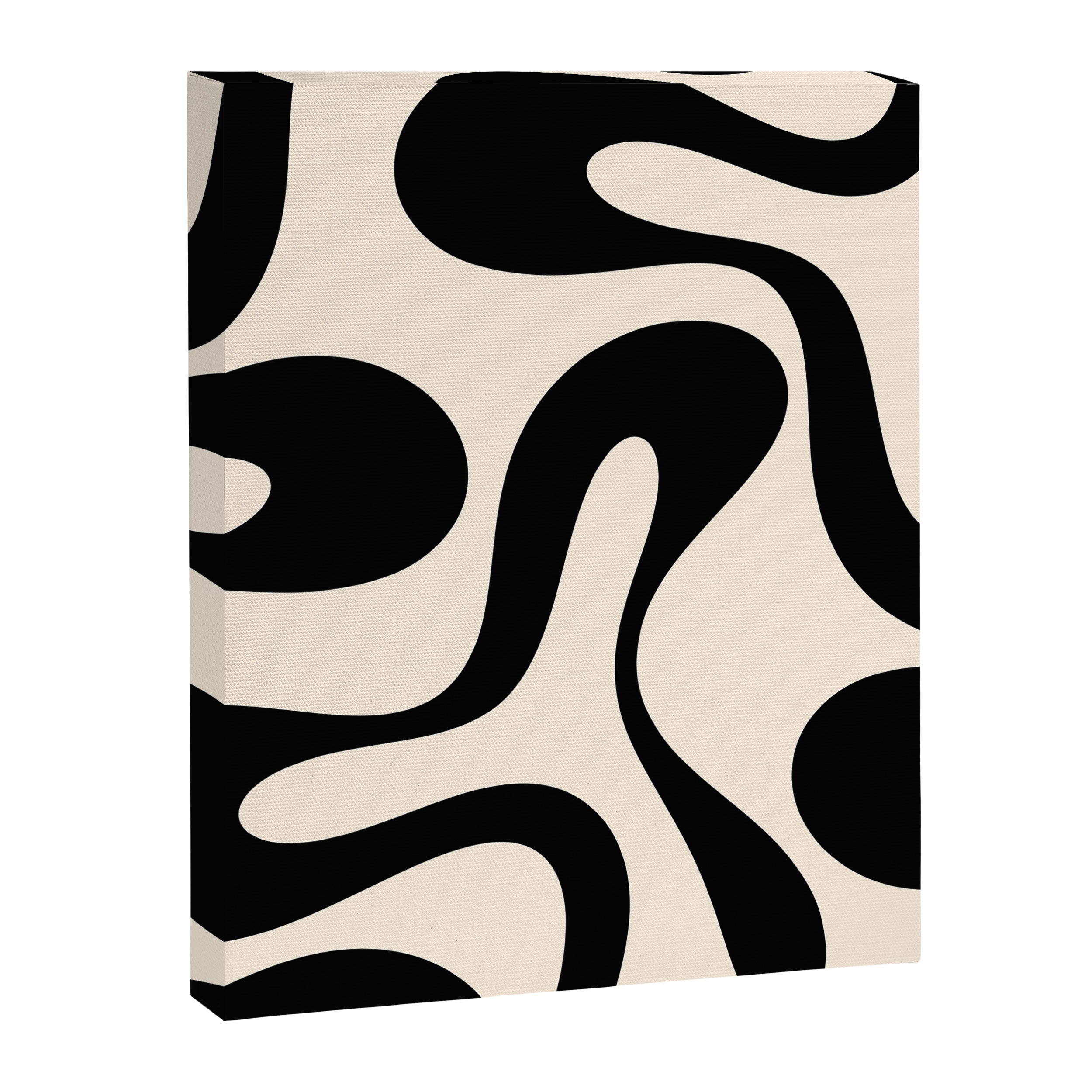 Contemporary Modern Abstract Soft Curves Pattern in Black and Almond Cream Canvas Print Gallery Image 8