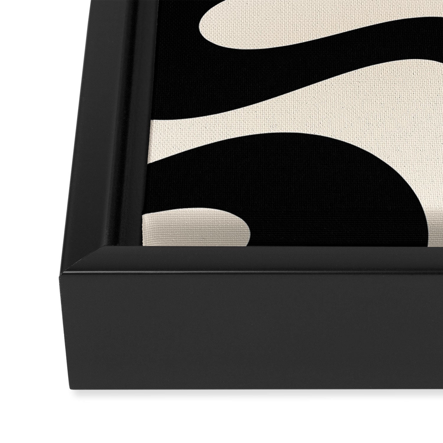 Contemporary Modern Abstract Soft Curves Pattern in Black and Almond Cream Framed Canvas Print Gallery Image 3