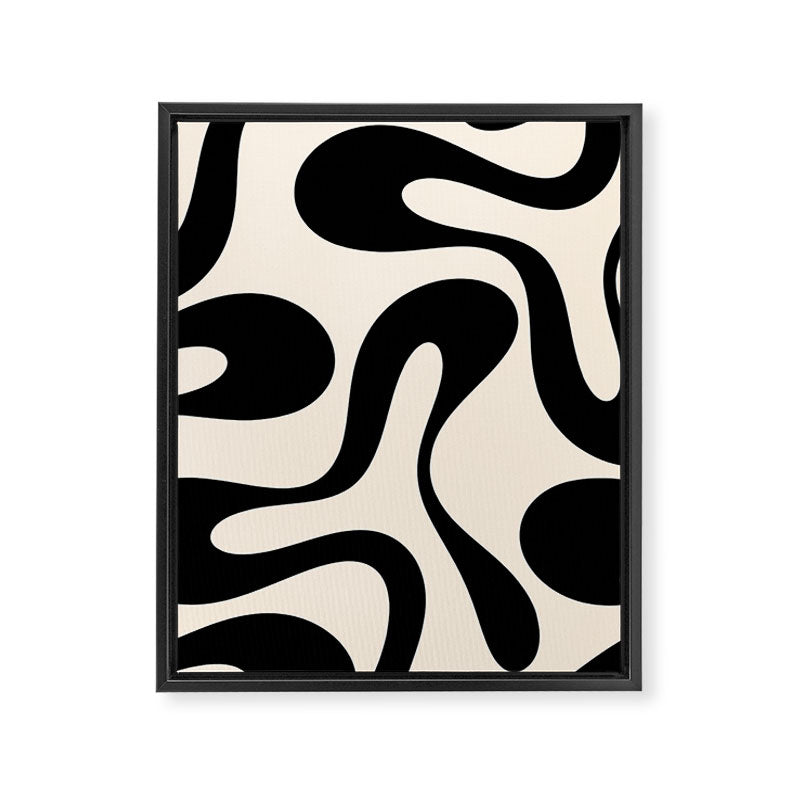 Contemporary Modern Abstract Soft Curves Pattern in Black and Almond Cream Framed Canvas Print Gallery Image 8