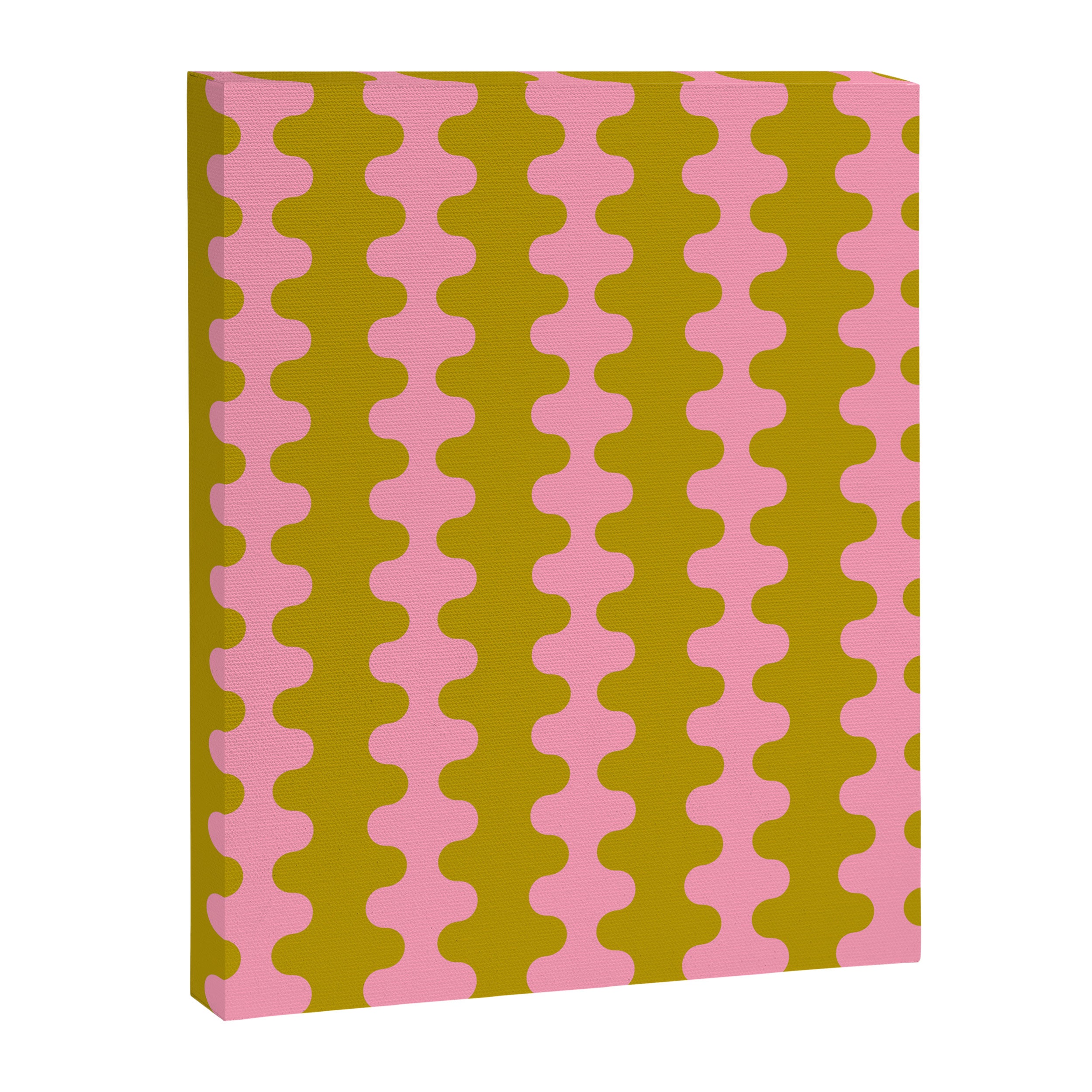 Contemporary Wavy Ogee A-Go-Go Vertical Stripes Chartreuse and Pink Pattern Canvas Print Gallery Image 8