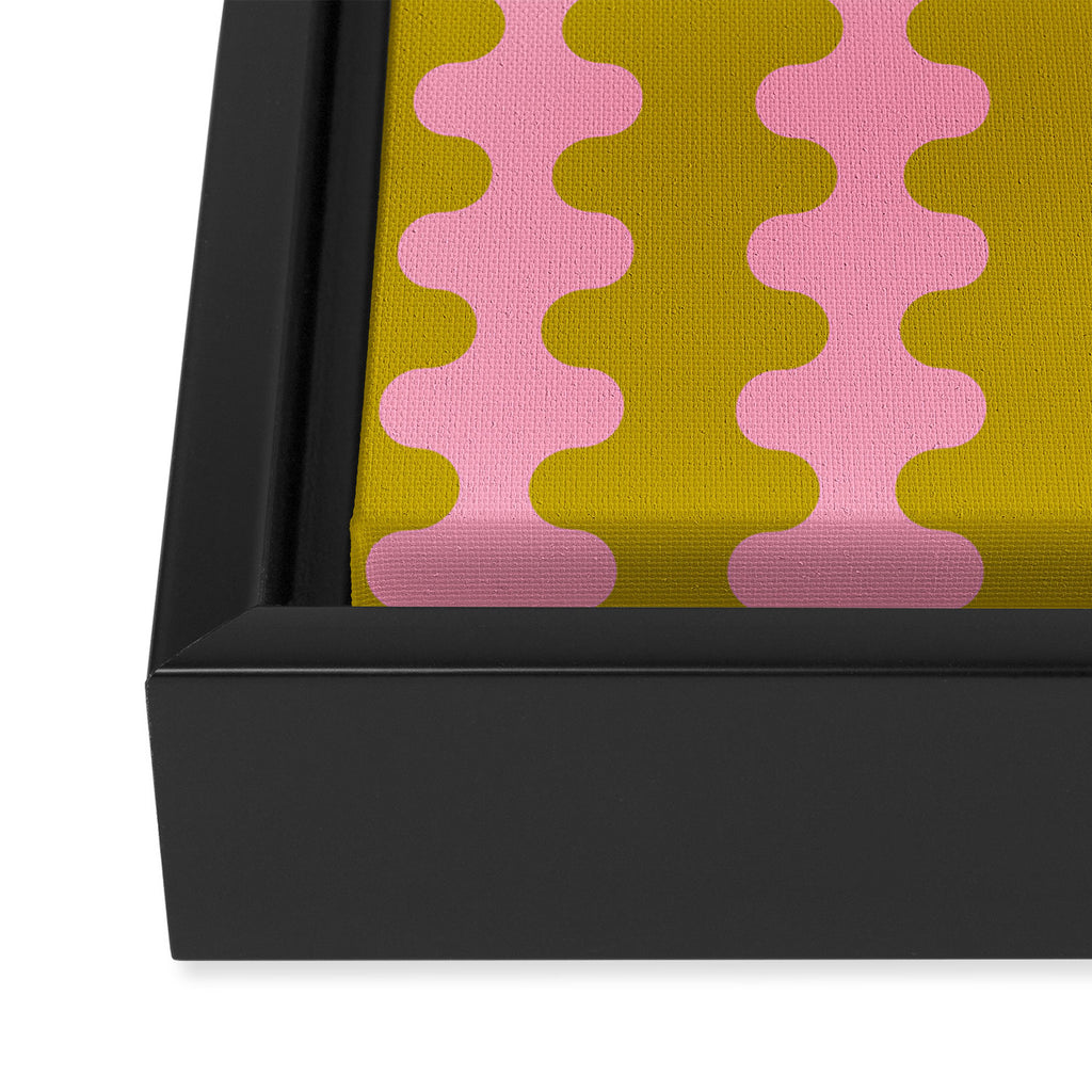 Contemporary Wavy Ogee A-Go-Go Vertical Stripes Chartreuse and Pink Pattern Framed Canvas Print Gallery Image 3