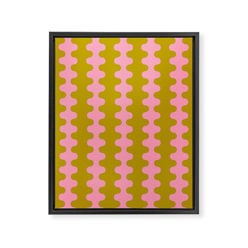 Contemporary Wavy Ogee A-Go-Go Vertical Stripes Chartreuse and Pink Pattern Framed Canvas Print Gallery Image 8
