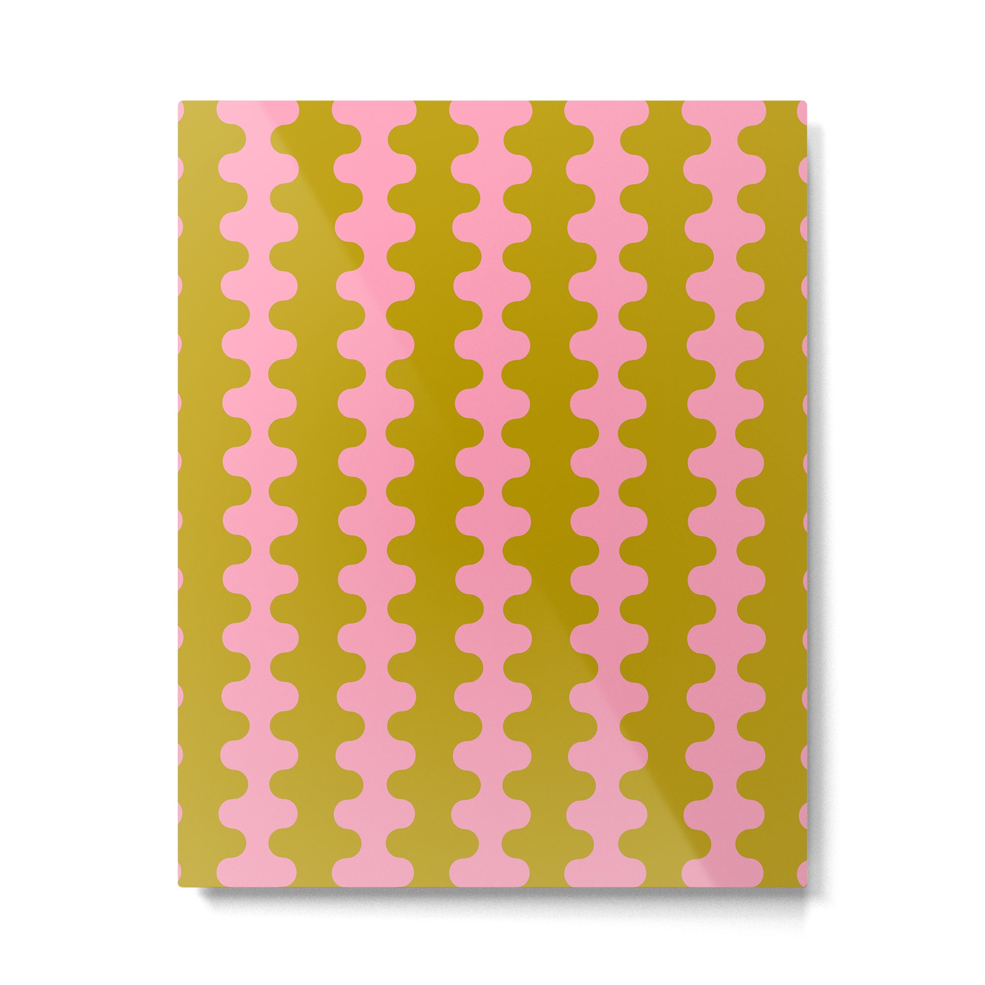 Contemporary Wavy Ogee A-Go-Go Vertical Stripes Chartreuse and Pink Pattern Metal Print Gallery Image 6