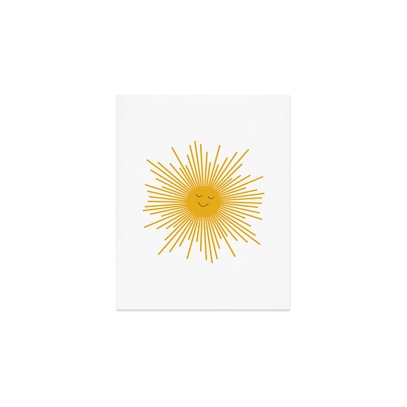 Contented Sun Cute Mustard Yellow Sunburst Art Print Gallery Image 1