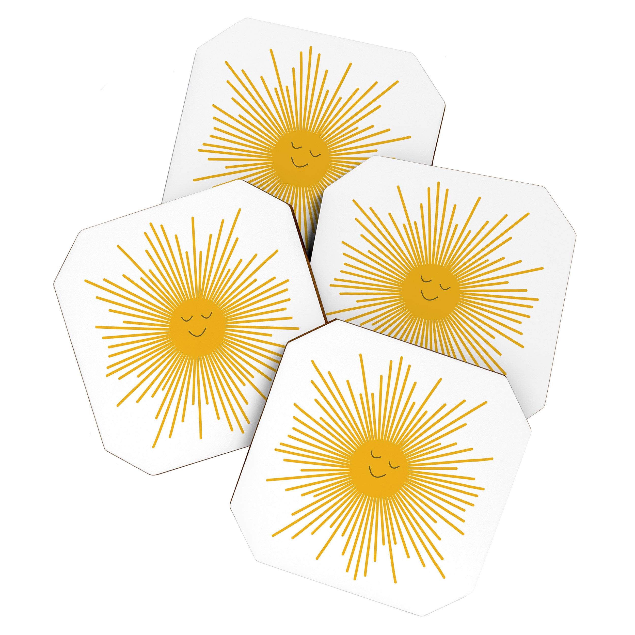 Contented Sun Cute Mustard Yellow Sunburst Coaster Gallery Image 1