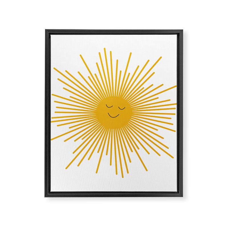 Contented Sun Cute Mustard Yellow Sunburst Framed Canvas Print Gallery Image 8