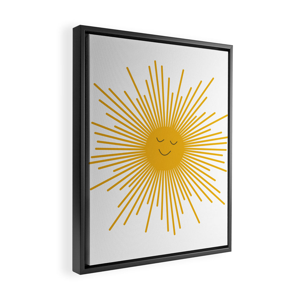 Contented Sun Cute Mustard Yellow Sunburst Framed Canvas Print Gallery Image 2