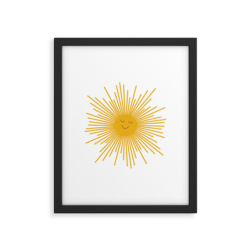 Contented Sun Cute Mustard Yellow Sunburst Framed Art Print Gallery Image 6
