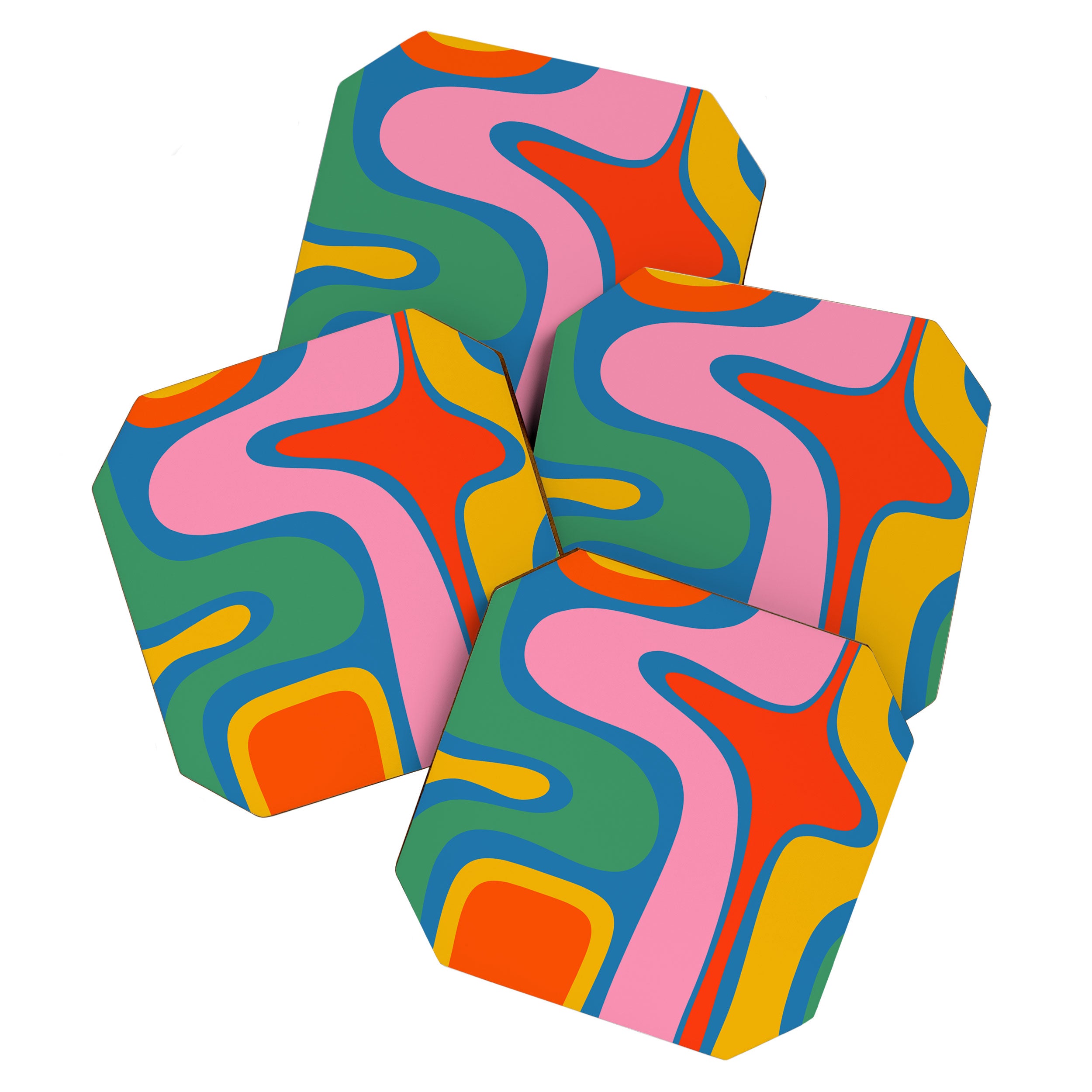 Copacetic Colourful Retro Abstract Pattern in Rainbow Pop Colours Coaster Gallery Image 1