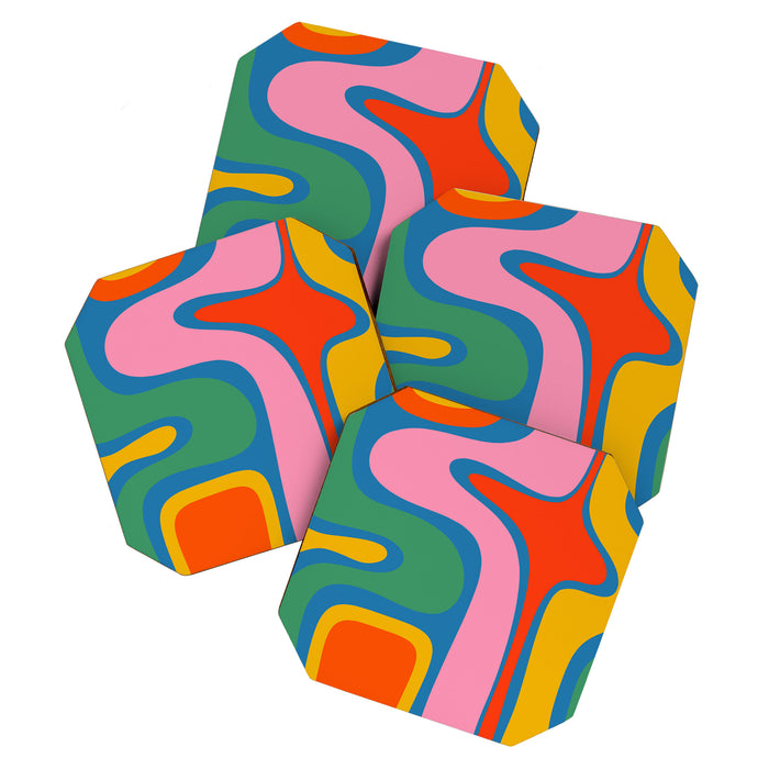 Copacetic Colourful Retro Abstract Pattern in Rainbow Pop Colours Coaster Gallery Image 1
