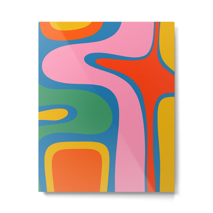 Copacetic Colourful Retro Abstract Pattern in Rainbow Pop Colours Metal Print Gallery Image 1