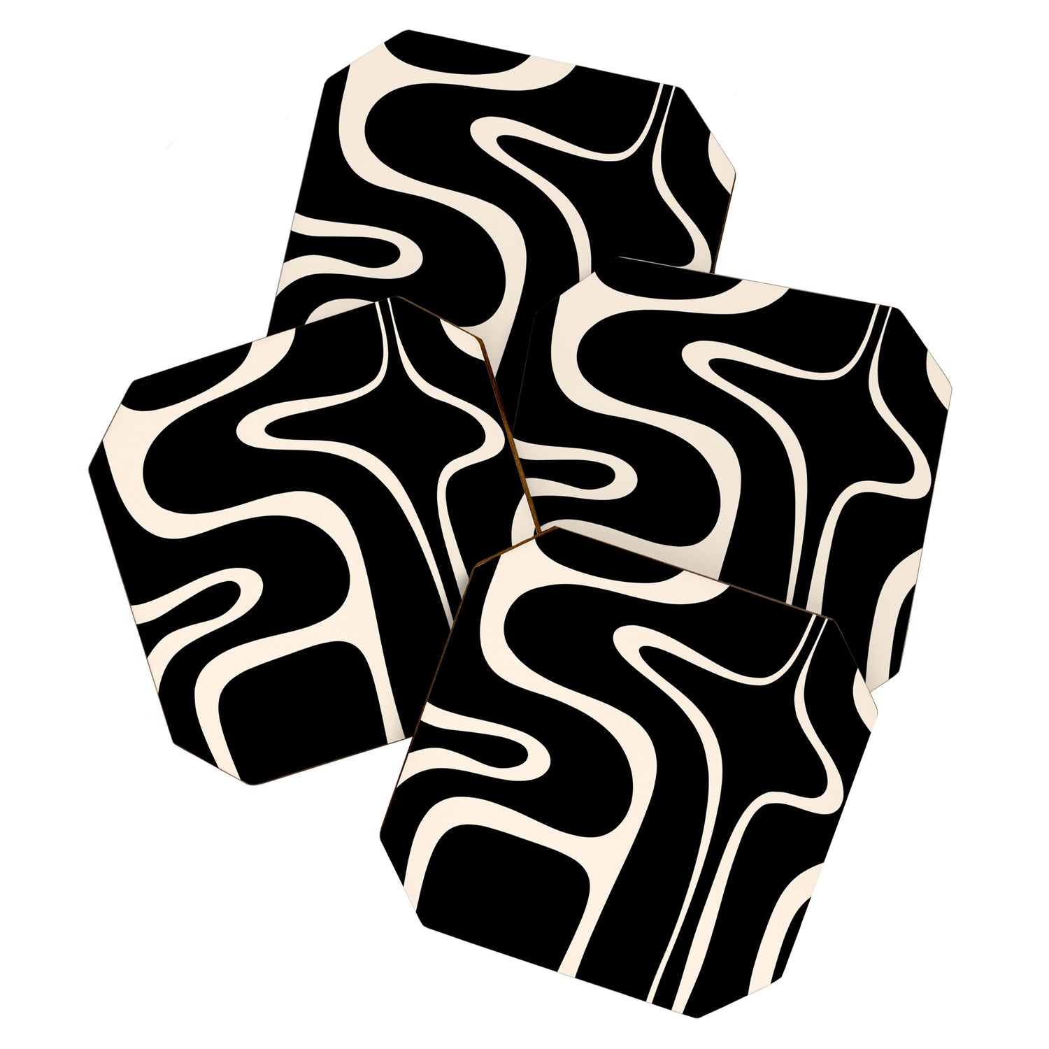 Copacetic Retro Abstract Black and Almond Cream Coaster Gallery Image 1