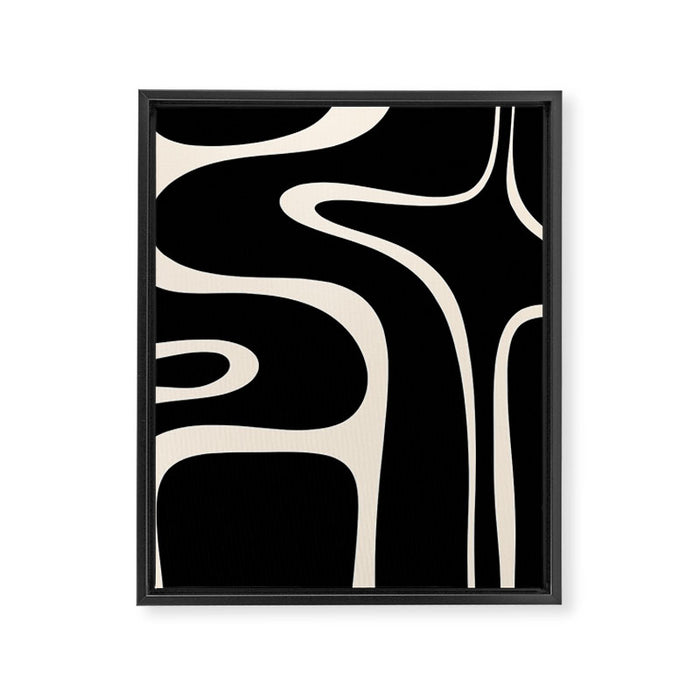 Copacetic Retro Abstract Black and Almond Cream Framed Canvas Print Gallery Image 1