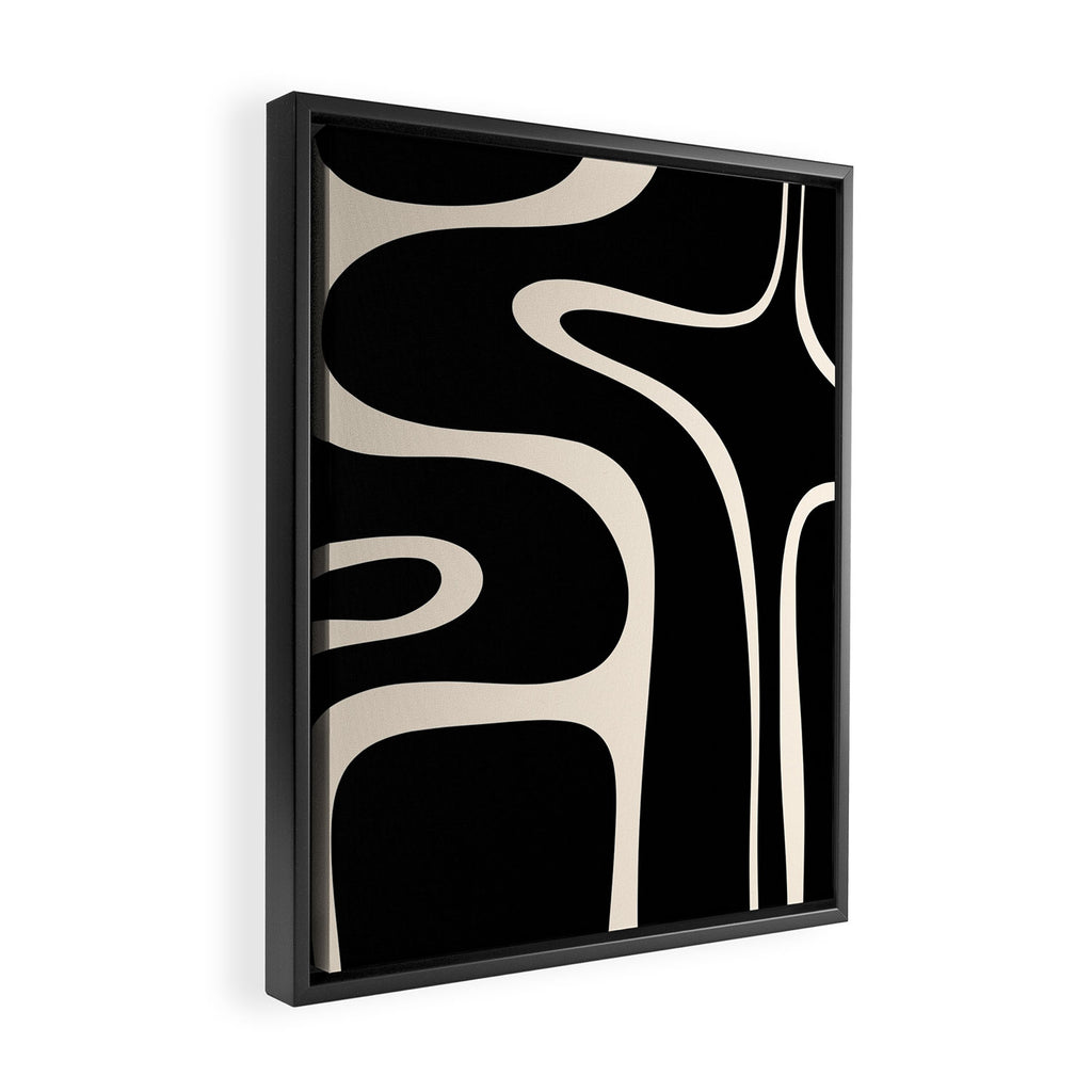 Copacetic Retro Abstract Black and Almond Cream Framed Canvas Print Gallery Image 2