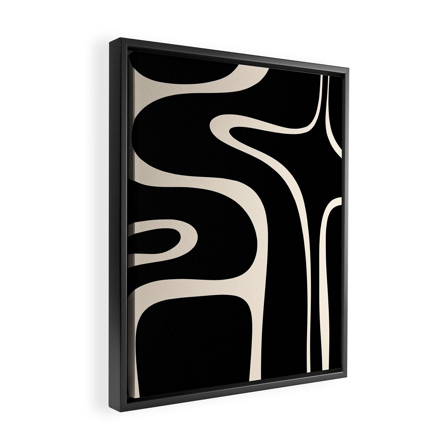 Copacetic Retro Abstract Black and Almond Cream Framed Canvas Print Gallery Image 2