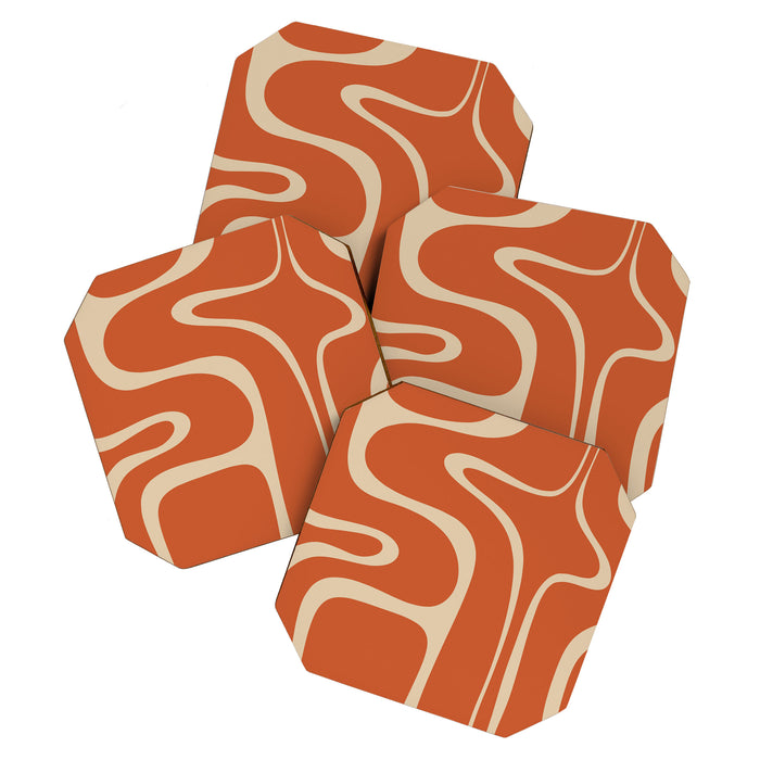Copacetic Retro Abstract in Mid Mod Burnt Orange and Beige Coaster Gallery Image 1