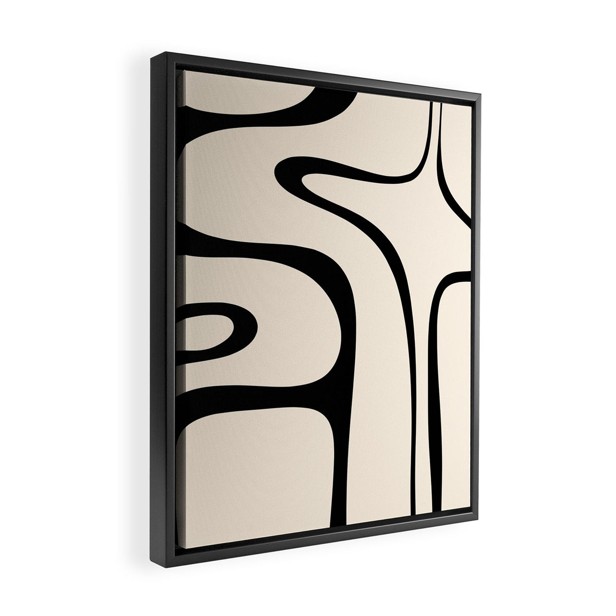 Copacetic Retro Abstract in Black and Almond Cream Framed Canvas Print Gallery Image 2