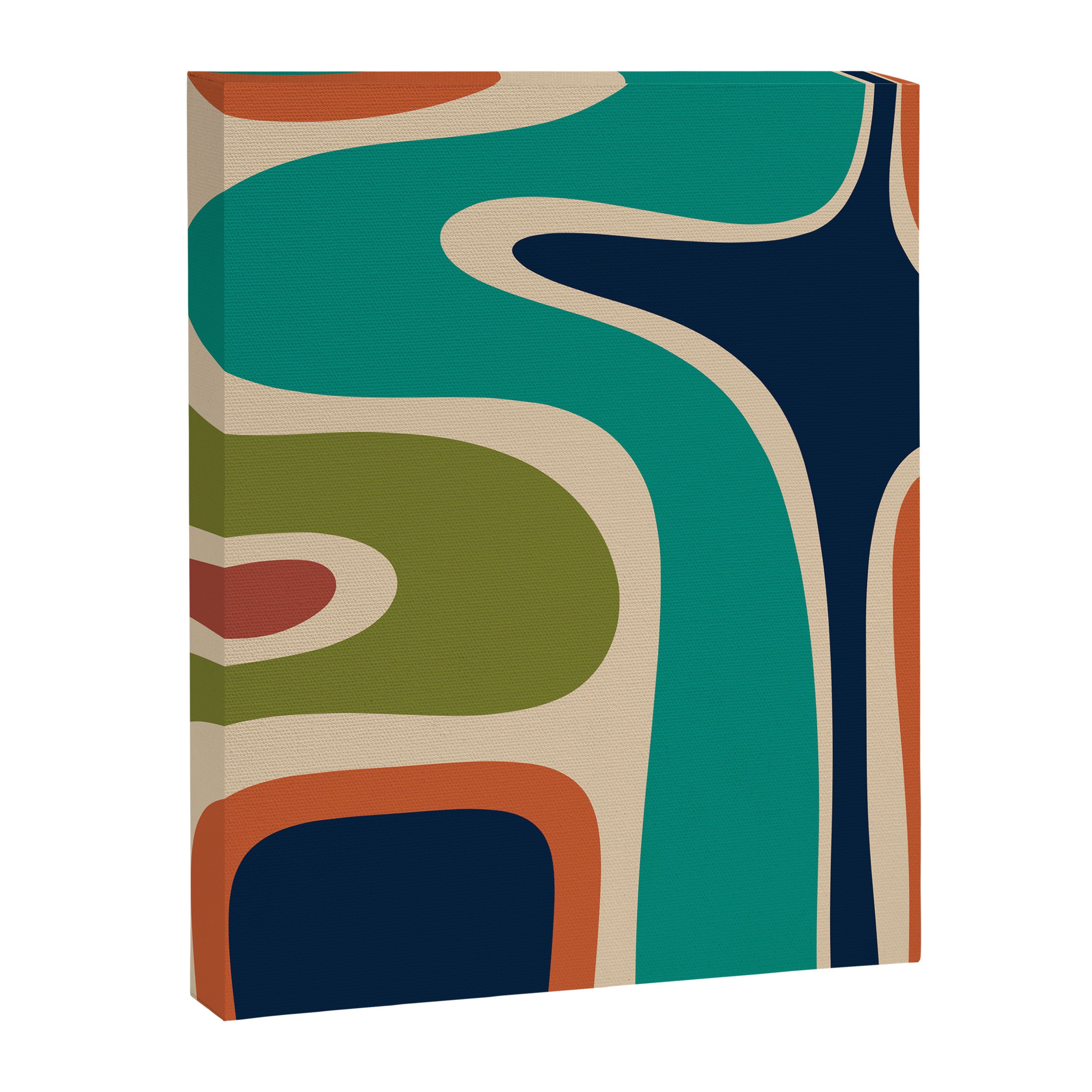 Copacetic Retro Abstract in Mid Mod Teal Blue Olive Green Orange Beige  Canvas Print Gallery Image 8