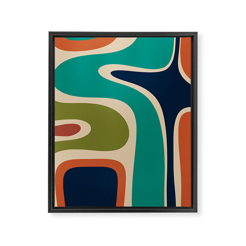 Copacetic Retro Abstract in Mid Mod Teal Blue Olive Green Orange Beige  Framed Canvas Print Gallery Image 8