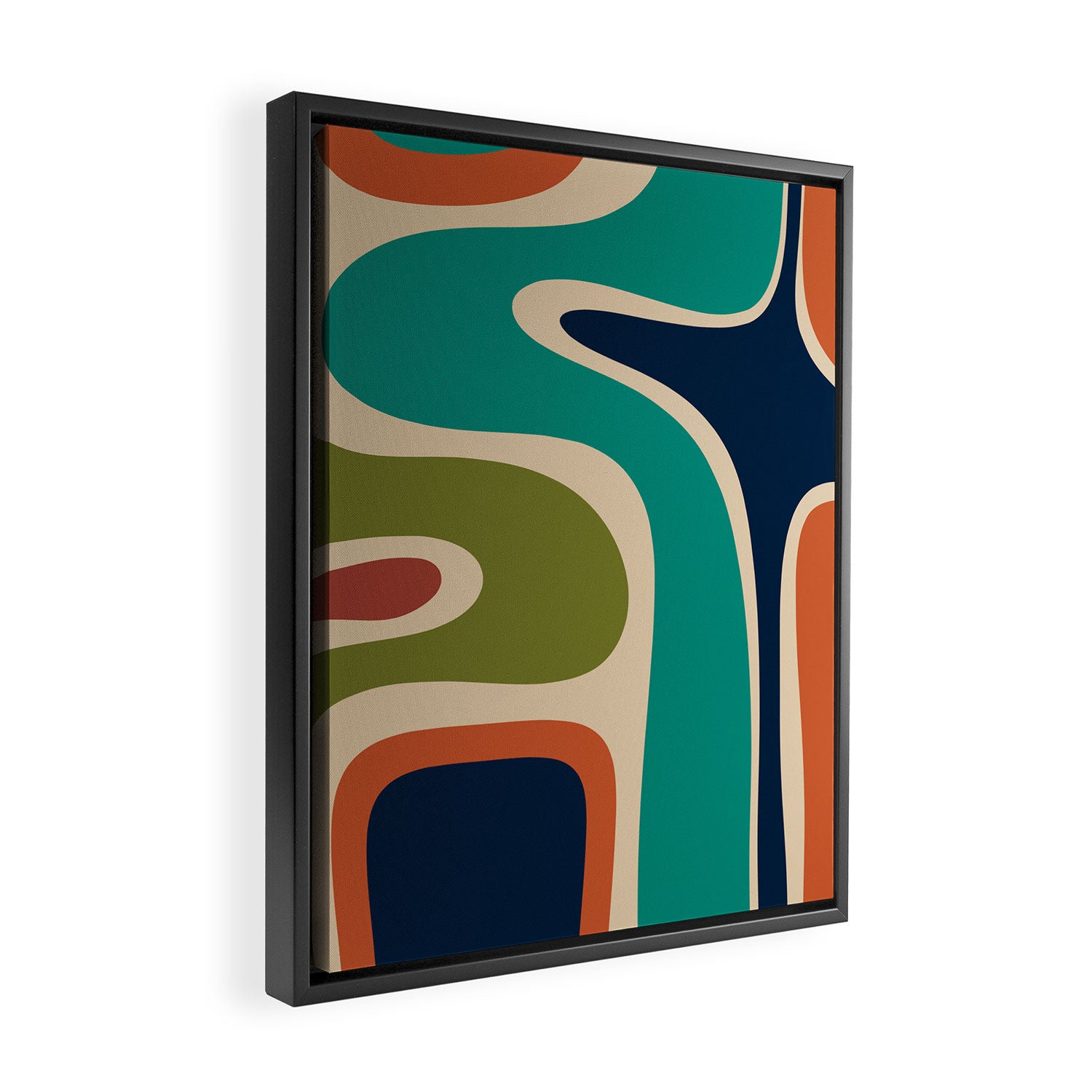 Copacetic Retro Abstract in Mid Mod Teal Blue Olive Green Orange Beige  Framed Canvas Print Gallery Image 2
