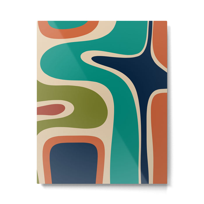 Copacetic Retro Abstract in Mid Mod Teal Blue Olive Green Orange Beige  Metal Print Gallery Image 1