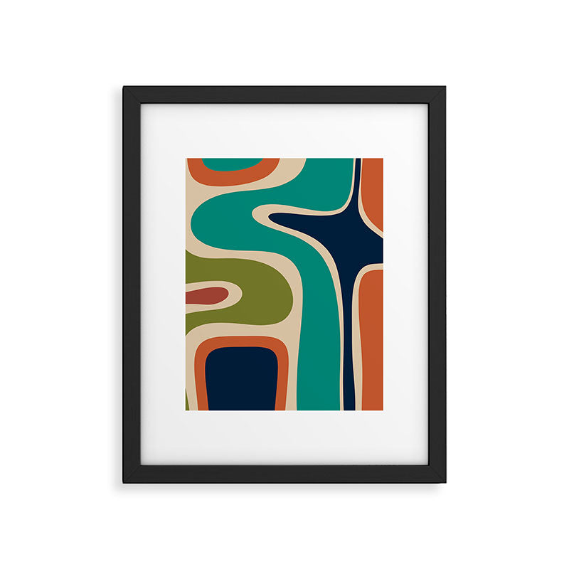 Copacetic Retro Abstract in Mid Mod Teal Blue Olive Green Orange Beige  Framed Art Print Gallery Image 6