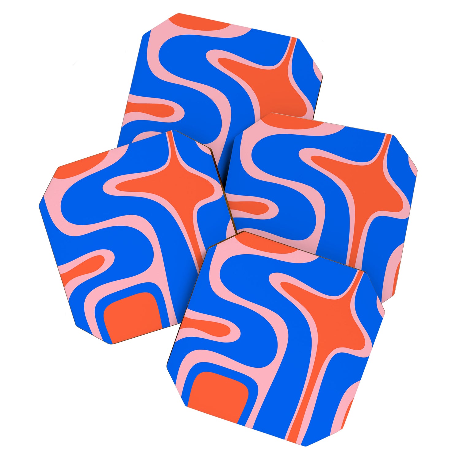 Copacetic Retro Abstract Pattern Pink Orange-Red Bright Blue Coaster Gallery Image 1