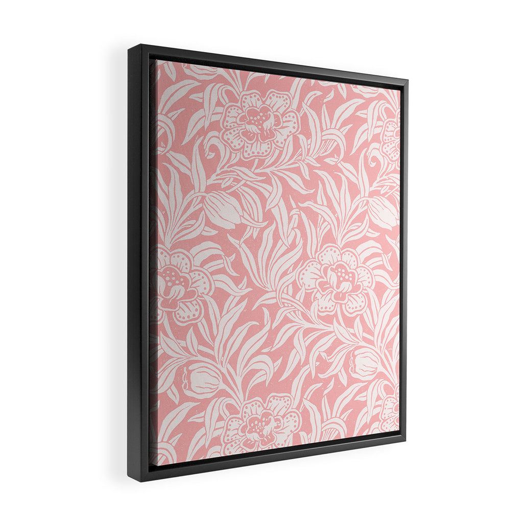 Coquette Aesthetic Pastel Pink Vintage Floral Botanical Pattern Framed Canvas Print Gallery Image 2
