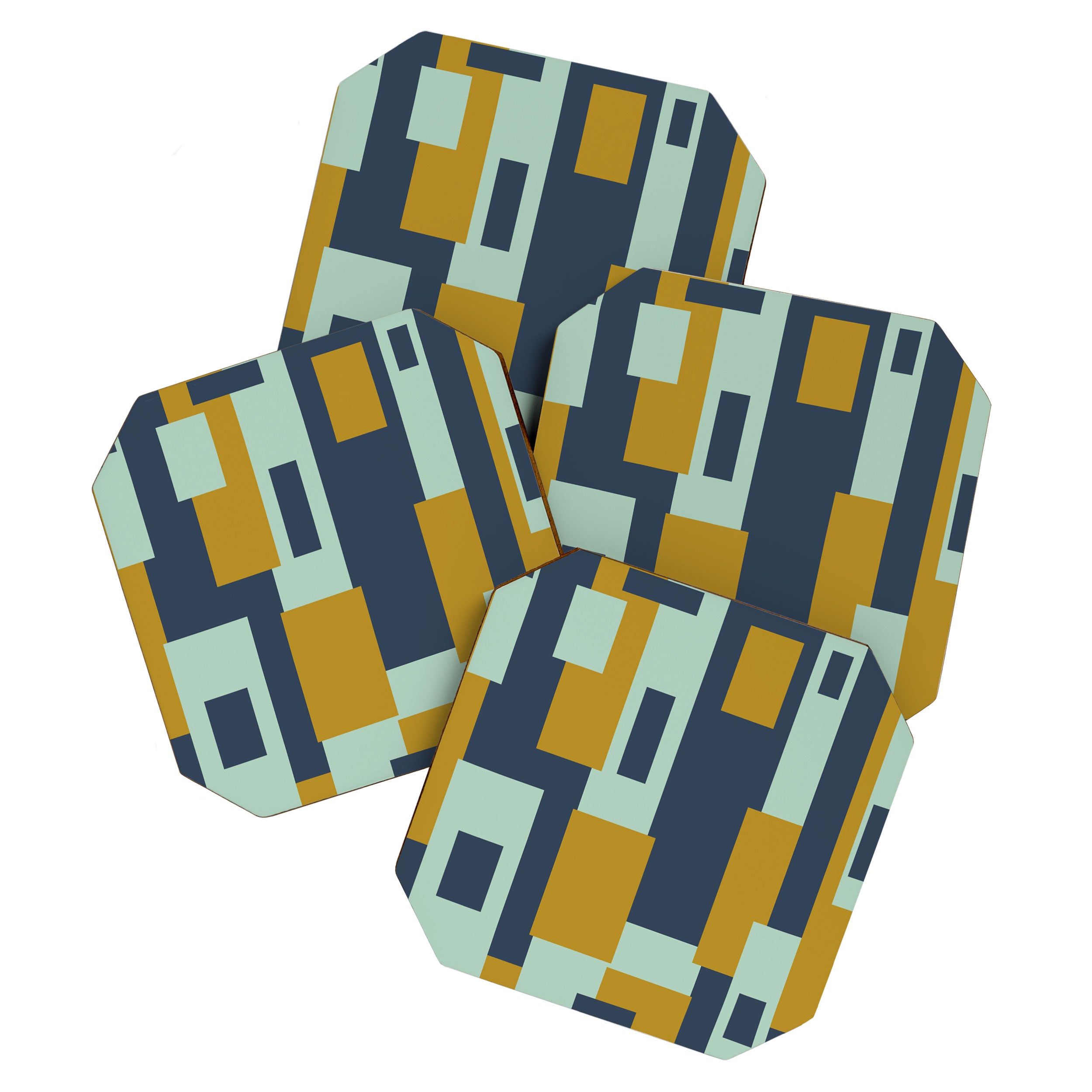 Cosmopolitan Mid Century Modern Geometric Pattern Mint Mustard Blue Coaster Gallery Image 1