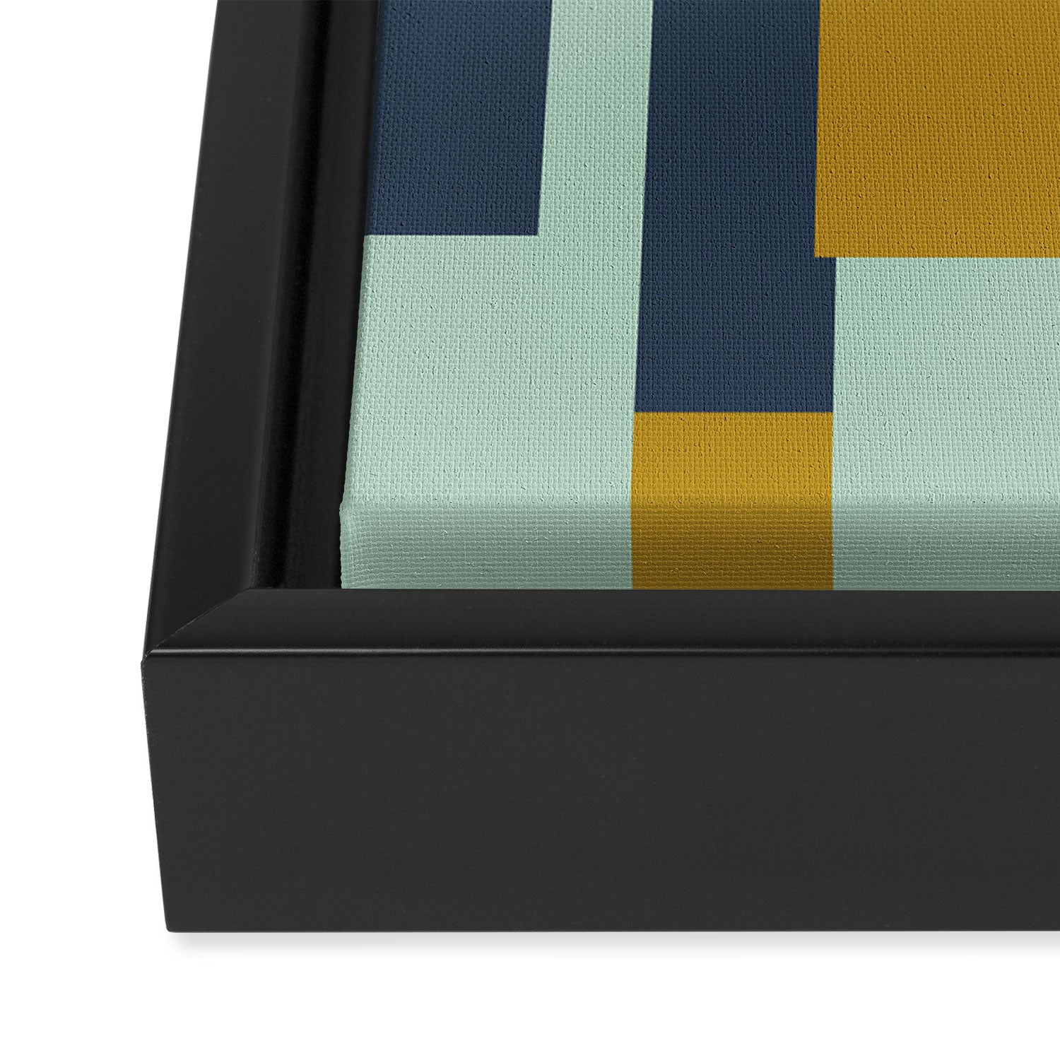 Cosmopolitan Mid Century Modern Geometric Pattern Mint Mustard Blue Framed Canvas Print Gallery Image 3