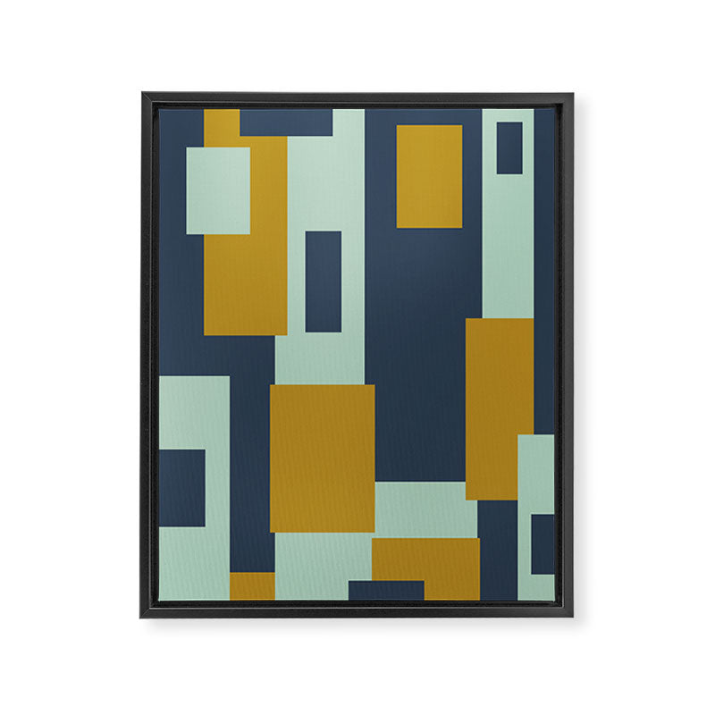 Cosmopolitan Mid Century Modern Geometric Pattern Mint Mustard Blue Framed Canvas Print Gallery Image 8