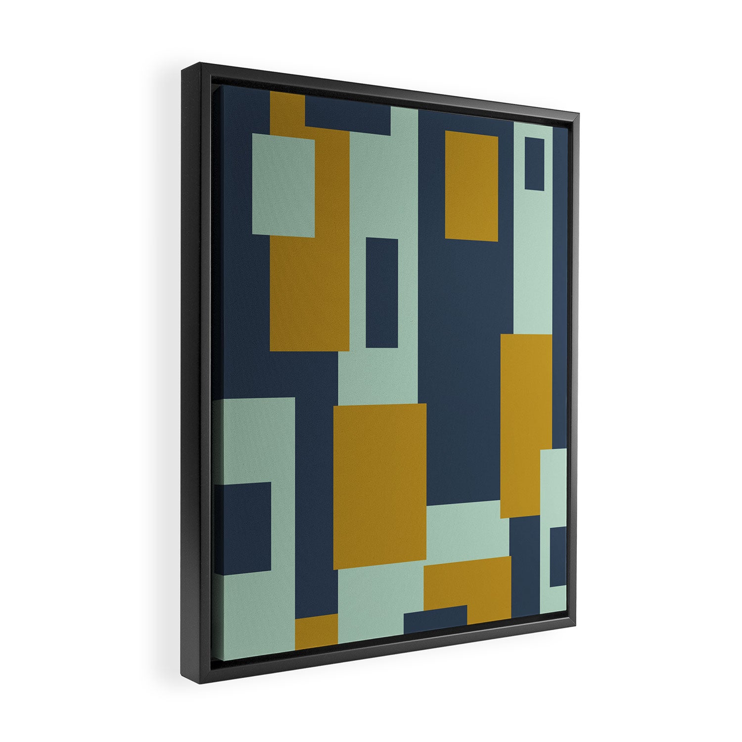 Cosmopolitan Mid Century Modern Geometric Pattern Mint Mustard Blue Framed Canvas Print Gallery Image 2