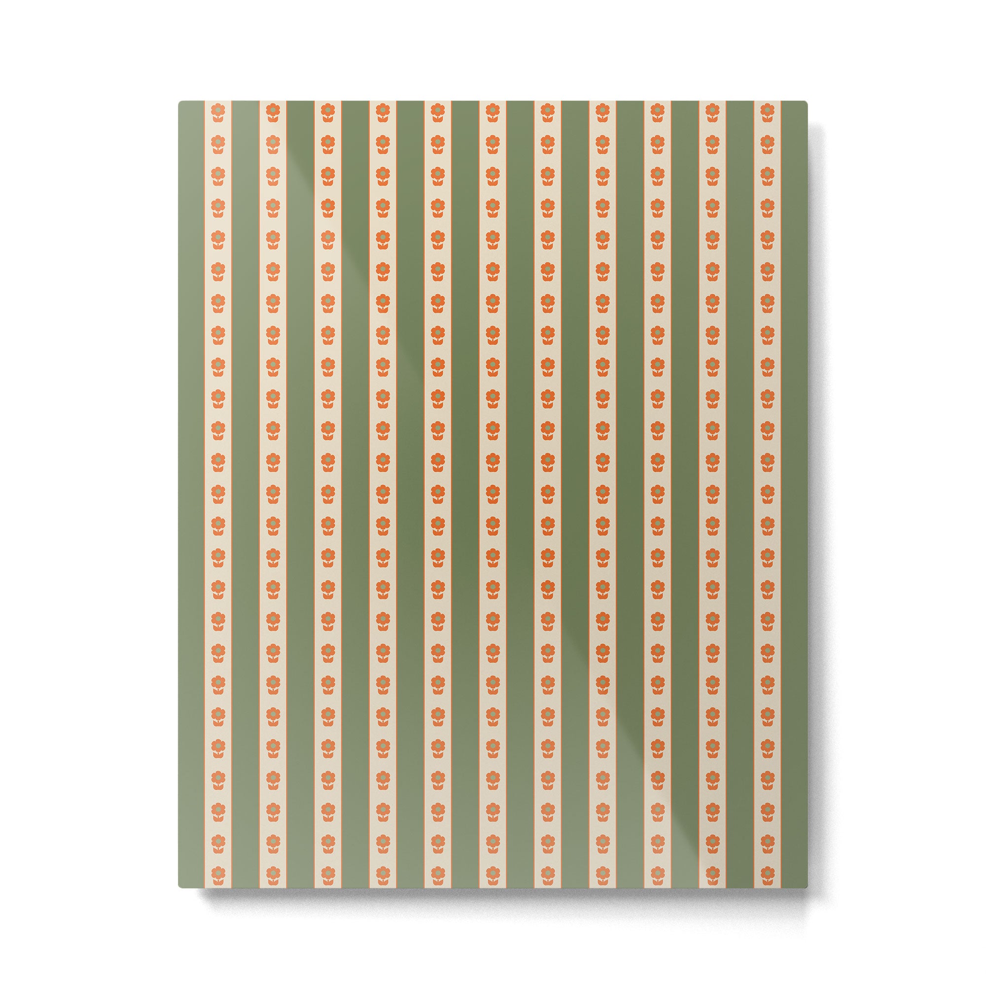 Cottage Stripes and Flowers Pattern in Olive Orange Beige Metal Print Gallery Image 4
