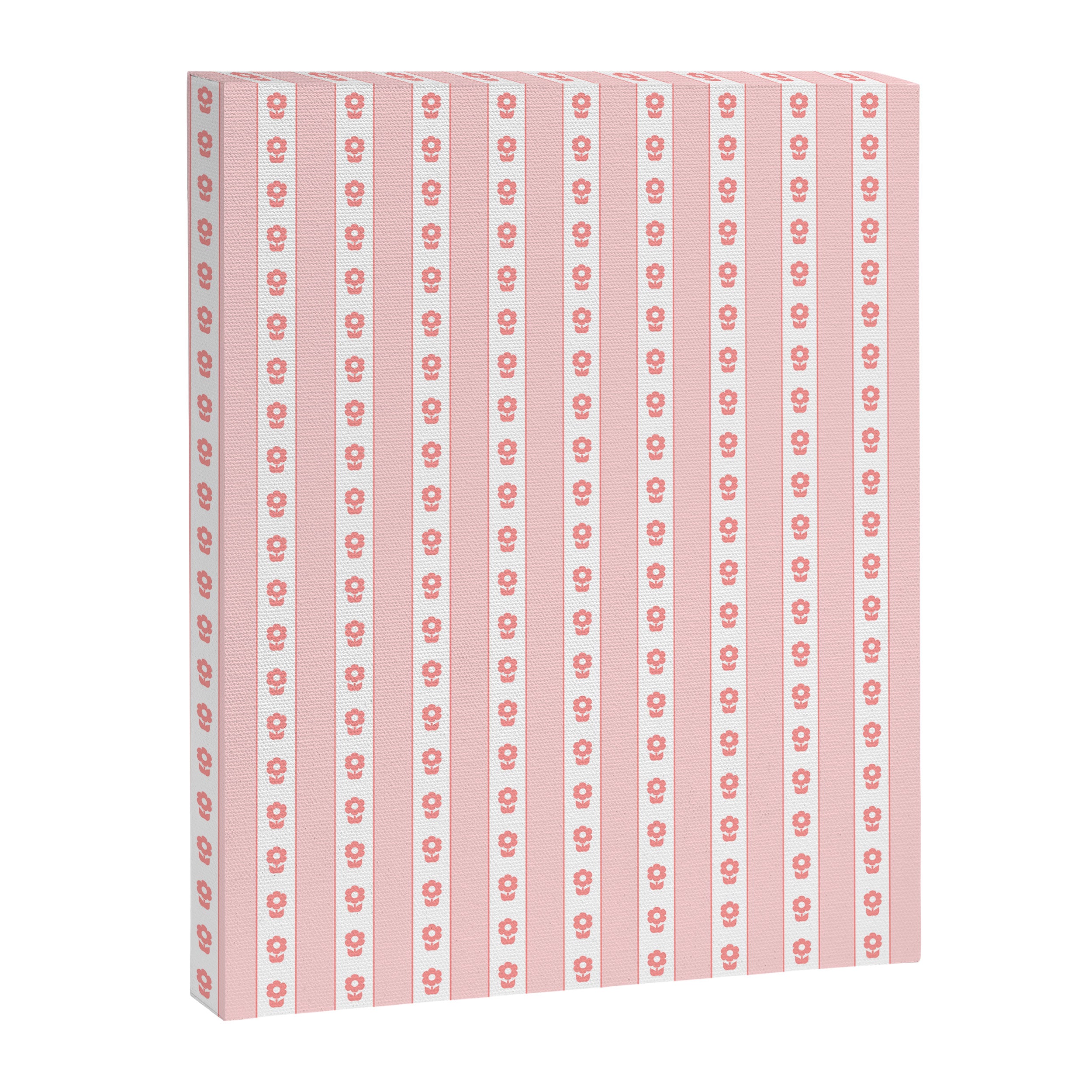 Cottage Stripes and Flowers Pattern in Pastel Pink and White Canvas Print Gallery Image 6