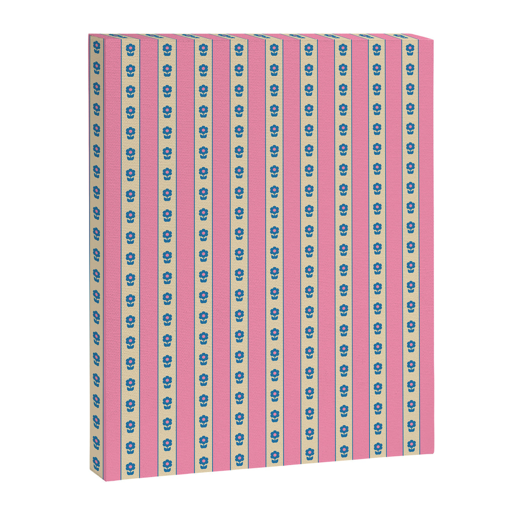 Cottage Stripes and Flowers Pattern in Pink, Blue, and Cream Beige Canvas Print Gallery Image 6