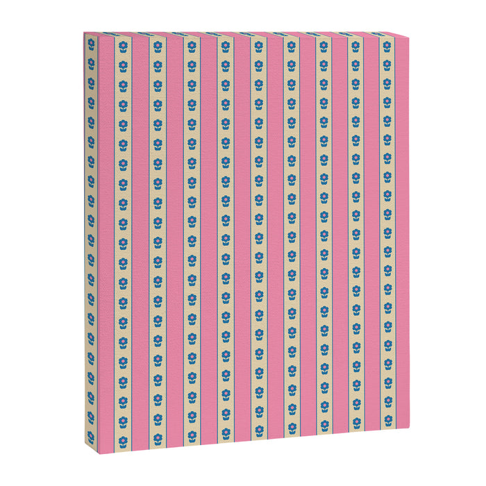 Cottage Stripes and Flowers Pattern in Pink, Blue, and Cream Beige Canvas Print Gallery Image 1