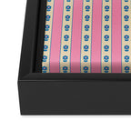 Cottage Stripes and Flowers Pattern in Pink, Blue, and Cream Beige Framed Canvas Print Gallery Image 3
