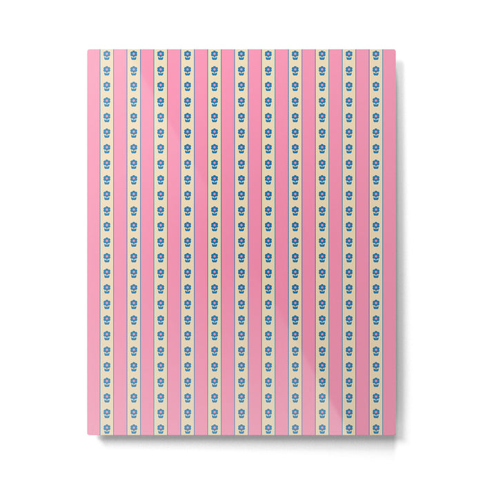 Cottage Stripes and Flowers Pattern in Pink, Blue, and Cream Beige Metal Print Gallery Image 1