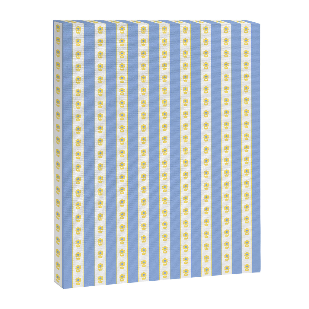 Cottage Stripes and Flowers Pattern in Sky Blue, Yellow, and White Canvas Print Gallery Image 6