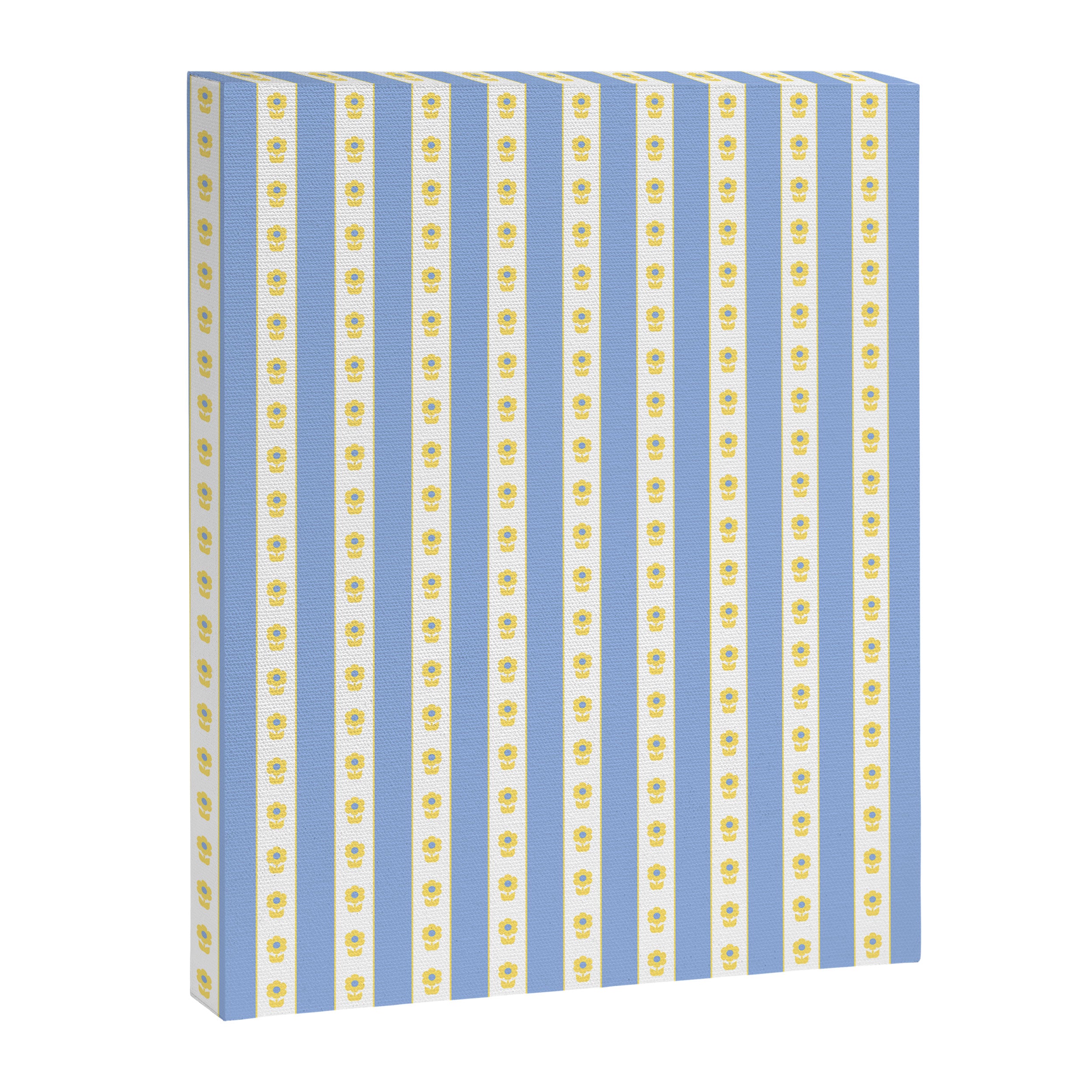Cottage Stripes and Flowers Pattern in Sky Blue, Yellow, and White Canvas Print Gallery Image 6