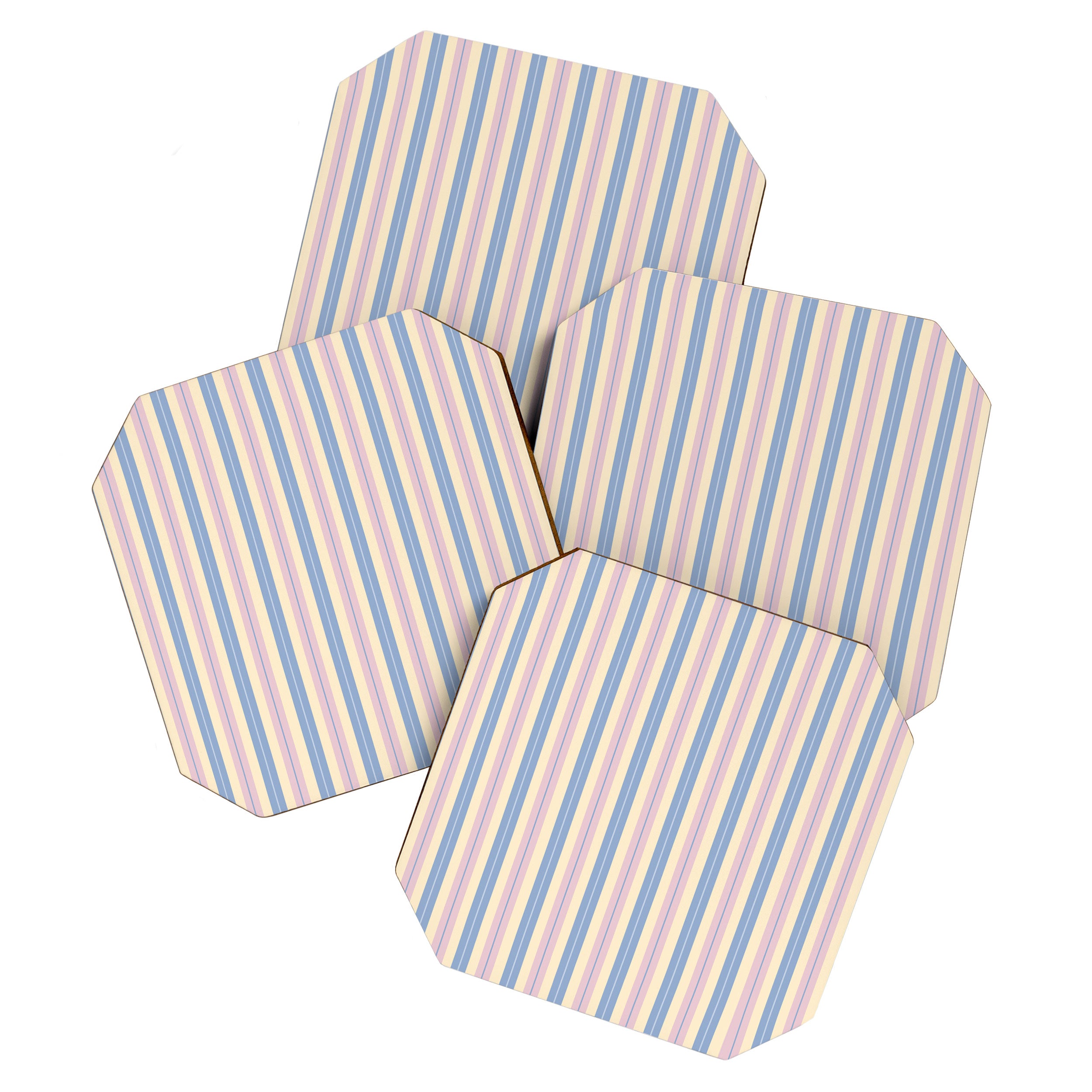 Cottage Stripes Double Stripe Pattern in Pastel Blue Pink Cream Coaster Gallery Image 1
