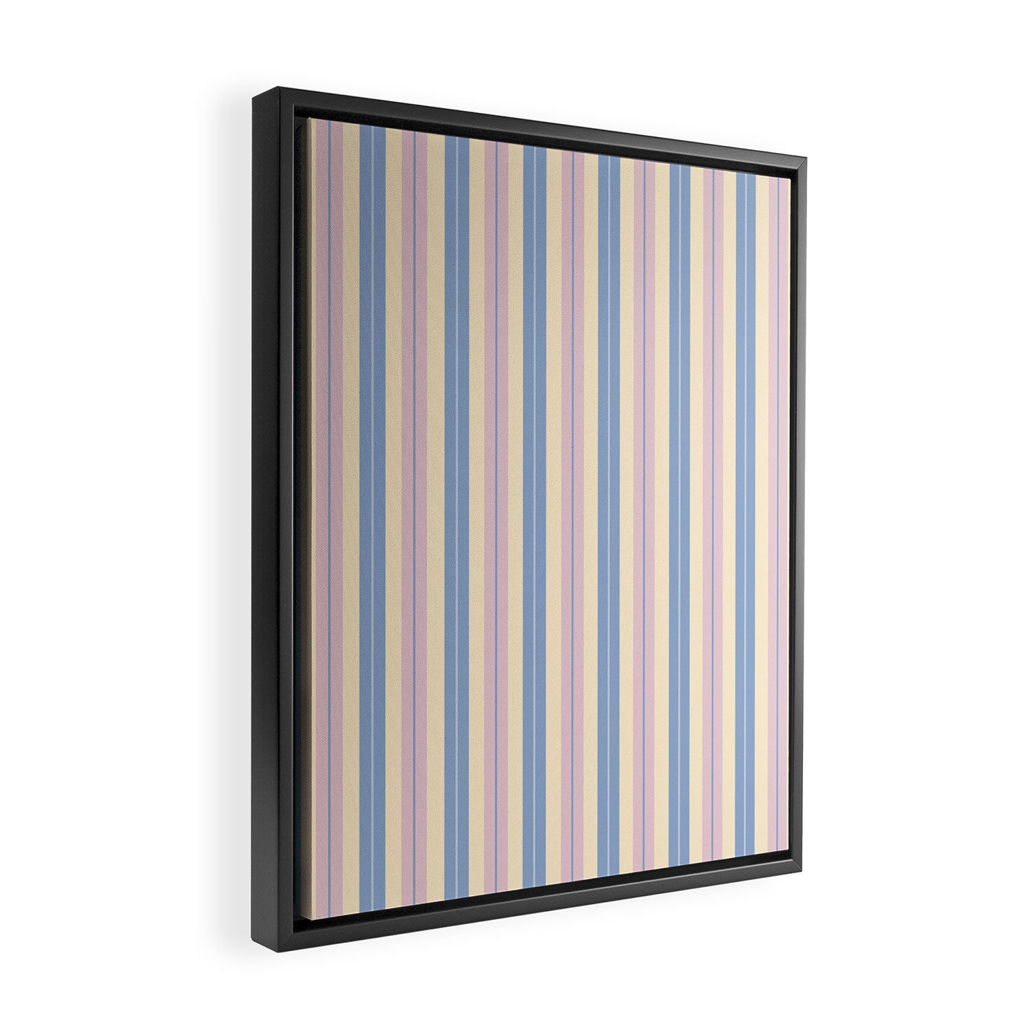 Cottage Stripes Double Stripe Pattern in Pastel Blue Pink Cream Framed Canvas Print Gallery Image 2