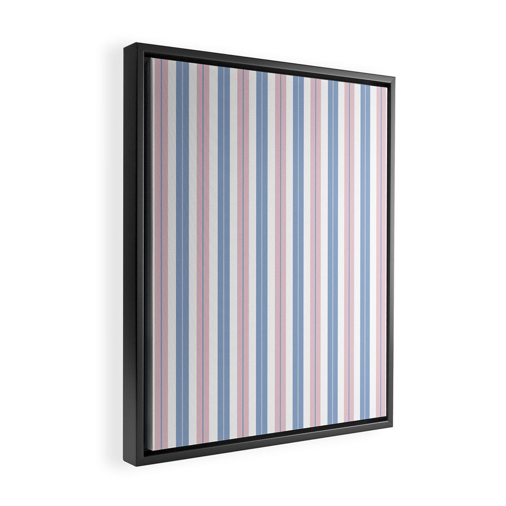 Cottage Stripes Double Stripe Pattern in Pastel Blue Pink White Framed Canvas Print Gallery Image 2